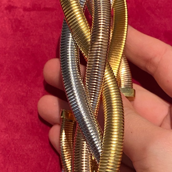 18k Gold Plated Interwoven Tri Color Snake Choker Necklace - Picture 2 of 2